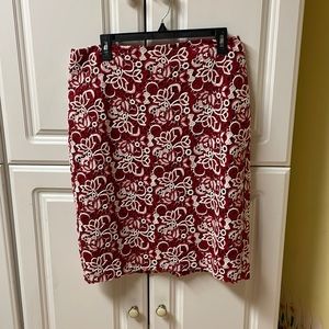 Talbots Red & White Lace Skirt
